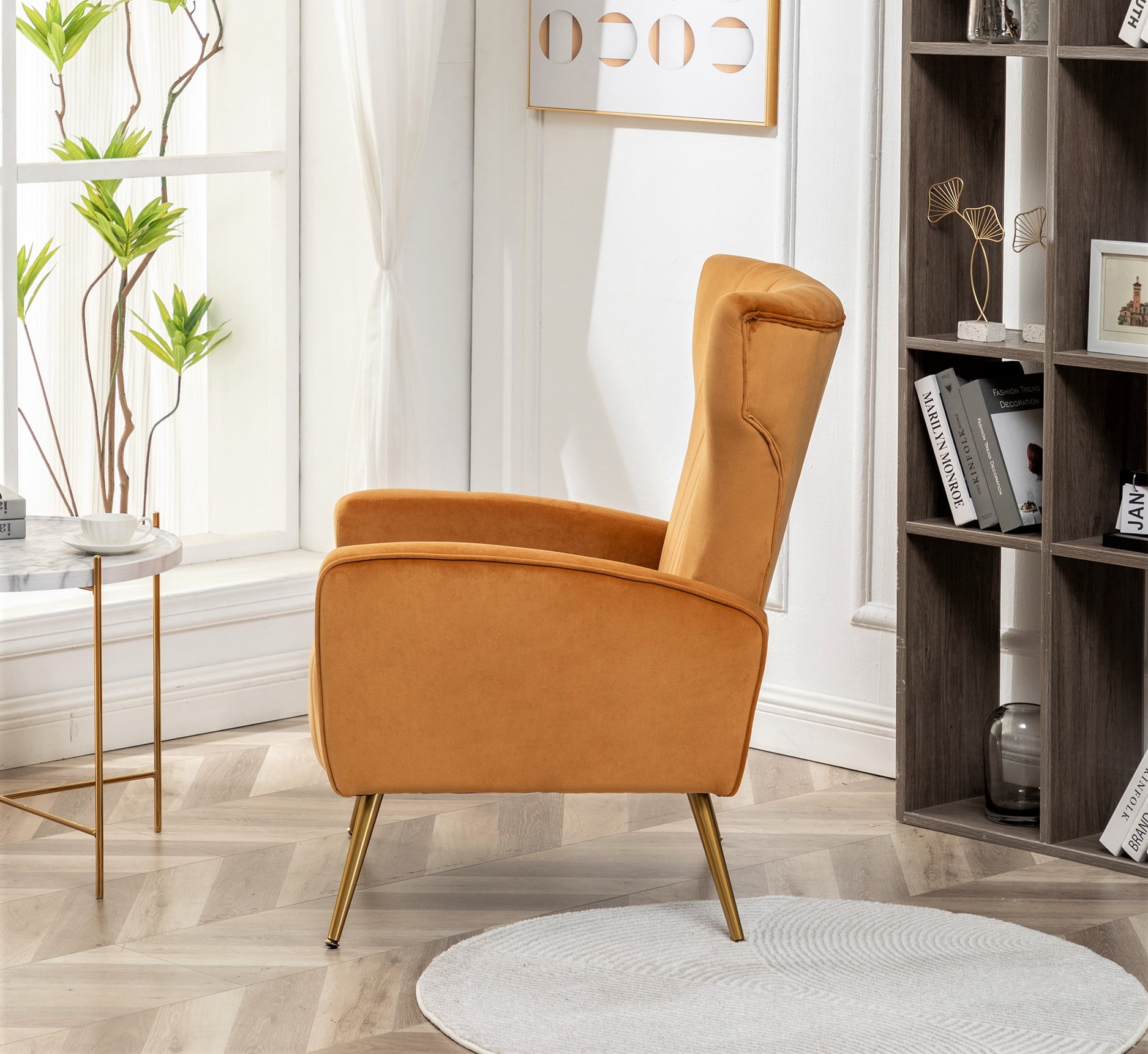 US Pride Furniture Kaleigh 27.56"W Velvet Sofa Chair with Metal Legs, Mustard Yellow