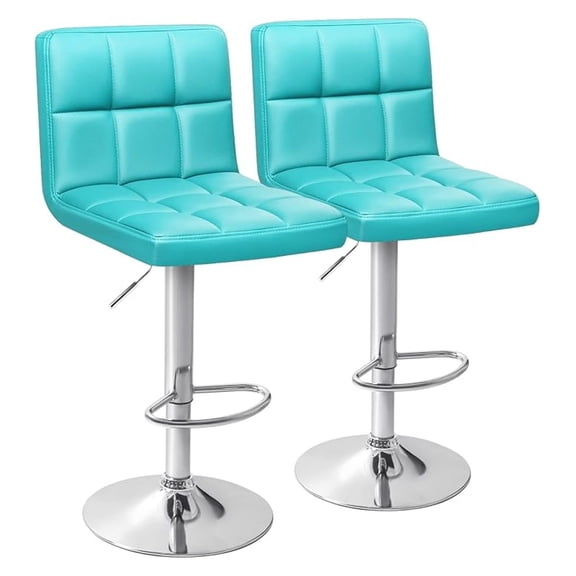 WDZS Bar Stools Modern PU Leather Adjustable Swivel Barstools, Armless Hydraulic Kitchen Counter Bar Stool Extra Height Square Island Barstool with Back Set of 2 (Leather, Blue)