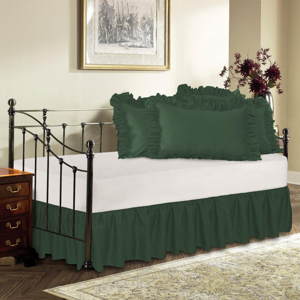 Ruffled Bed Skirt with Split Corners Day Bed, Hunter, 18 Inch Drop
