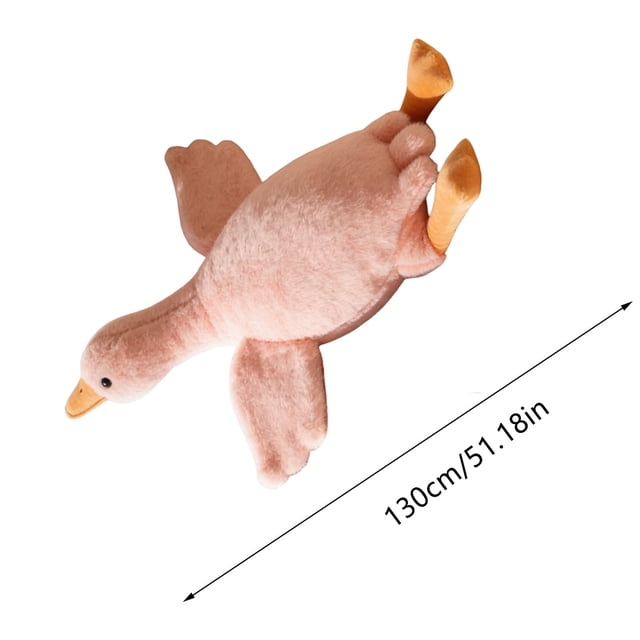 Homekingdee Brown Large White Goose Lying Down Plush Pillow Toy - Long Rectangular Form for Soothing and Sleep, Home Decor Accent