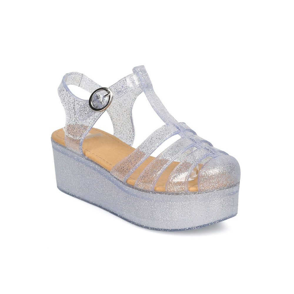 Wild Diva New Women Wild Diva Sadie01 Glitter Jelly Platform Wedge