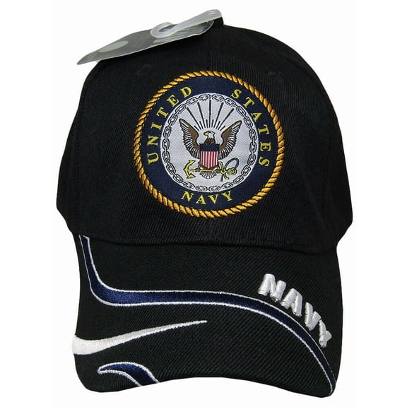 U.S. Navy Seal Emblem Crest Splash Swirl Black Hat Ball Cap Active Duty Veteran