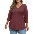 thumbnail image 4 of WellSize 3/4 Sleeve Womens Plus Size Tops V Neck Trendy Tunic Fall Blouses Curved Hem Casual Shirts, 4 of 10