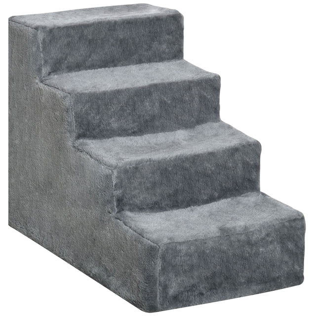 4-Step Dog Ramp for Sofa, Bed, and Couch, with Removable Cover, Light Grey