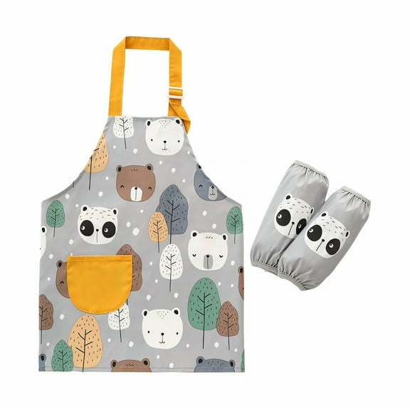 AUQ Kids Apron,Dual-Layer Coating Kids Aprons for Cooking,Polyester Weave Toddler Apron,S