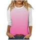 thumbnail image 1 of Camisas de Manga Corta para las Mujeres, 3/4 Manga Color Sólido Gradiente Impreso Cuello Redondo Casual Top Hecho de Tejido Súper Suave, Blusas de Manga Corta para las Mujeres, 1 of 5