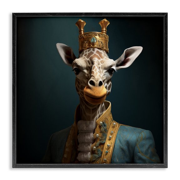 Stupell Industries Art Deco Giraffe Gaze in Regal Crown Black Framed Giclee Art, 12 x 12, by Lazar Studio