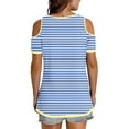 thumbnail image 4 of Olyvenn Women V Neck Cold Shoulder Tops V Neck Striped Short Sleeve T Shirts Loose Tops Sexy Casual Blouse 2025 Trendy Tshirt Light Blue S, 4 of 6
