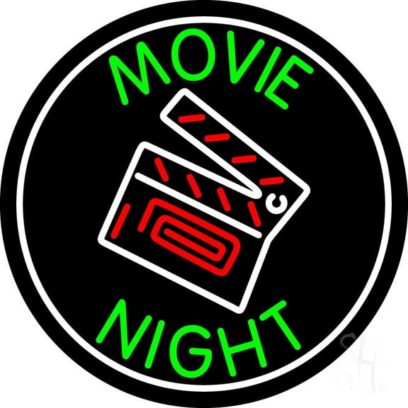Movie Night With Border LED Neon Sign 18 X 18 - inches Black Square Cut Acrylic Backing, with Dimmer - Premium built indoor Sign for Storefront, Store interior, Café, Events, Cinema.