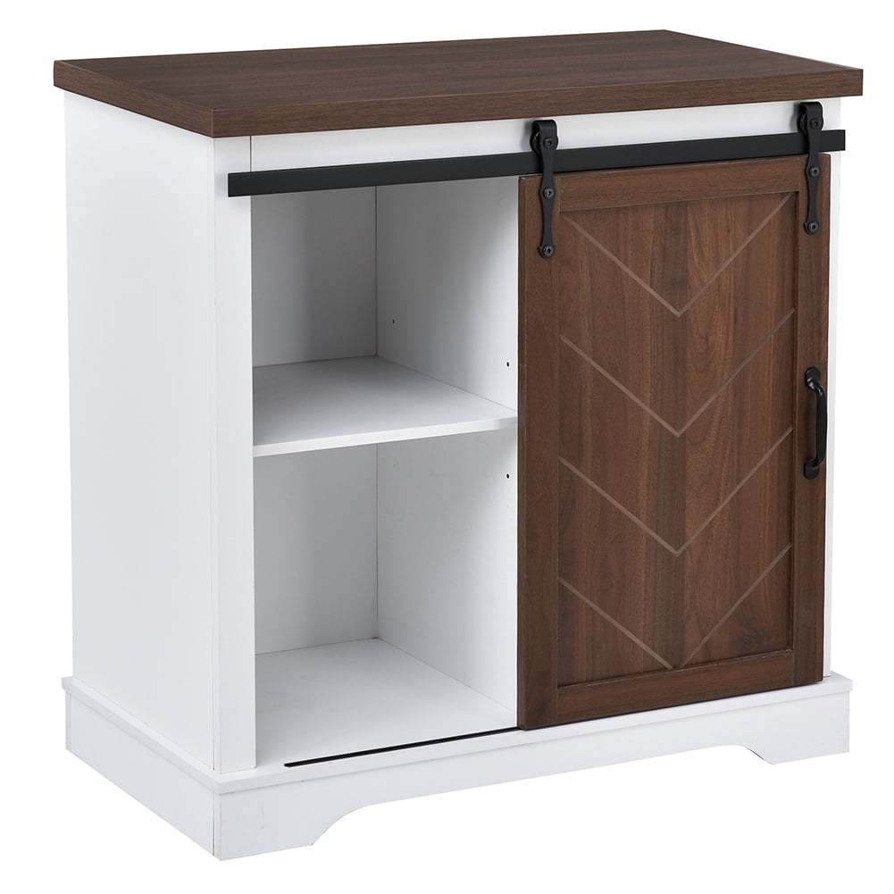 Resenkos Freestanding Bathroom Storage Cabinet,Brown Sliding Barn Door, Thick Top, Adjustable Shelf, White and Brown Resenkos Freestanding Bathroom Storage Cabinet,Brown Sliding Barn Door, Thick Top, Adjustable Shelf, White and Brown