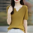 thumbnail image 2 of yillto Womens Short Sleeve Knit Top Lightweight V Neck Sweater Tops Spring Summer Fashion Short Sleeve Shirts, 2 of 3