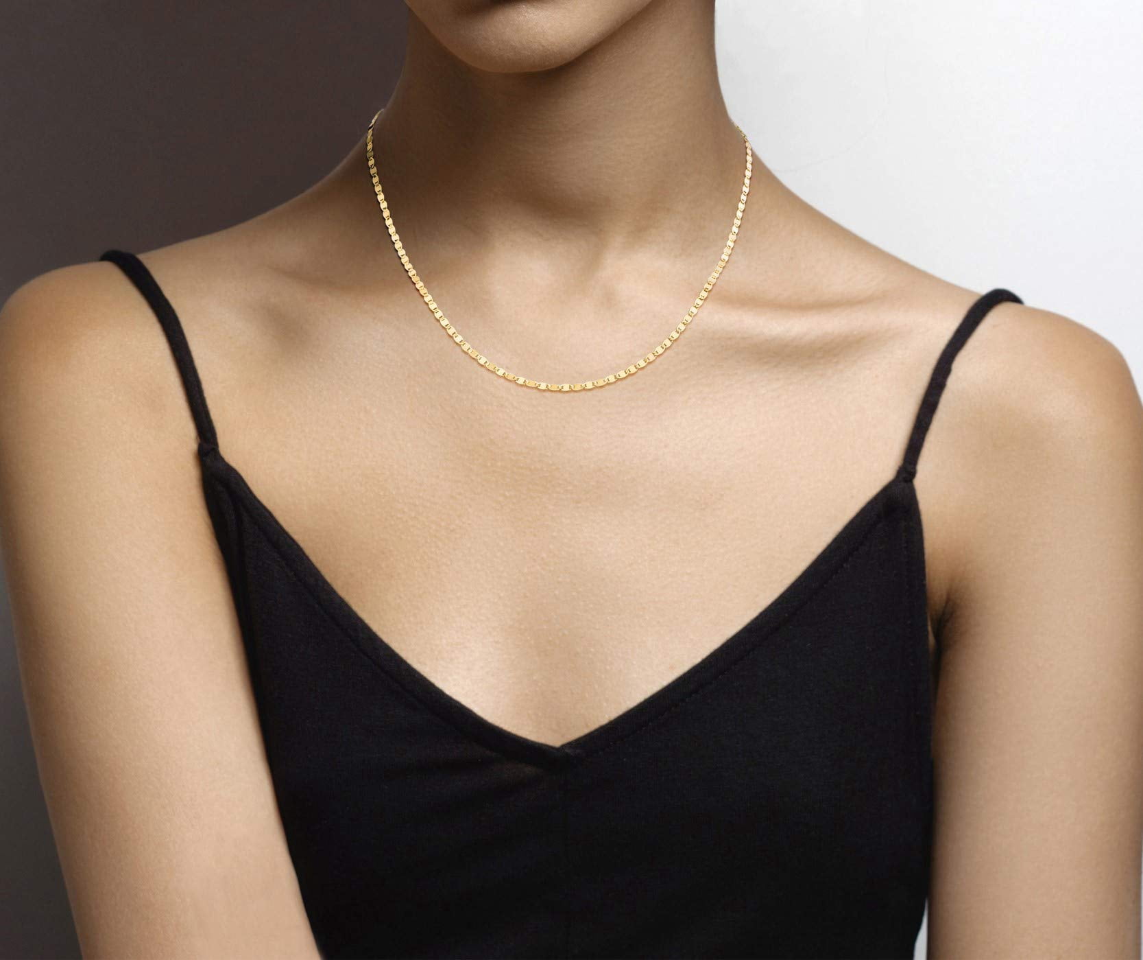Miabella Italian 18K Gold Over 925 Sterling Silver Sparkle Mirror Link Chain Necklace for Women, Made in Italy (Length 18 inch)