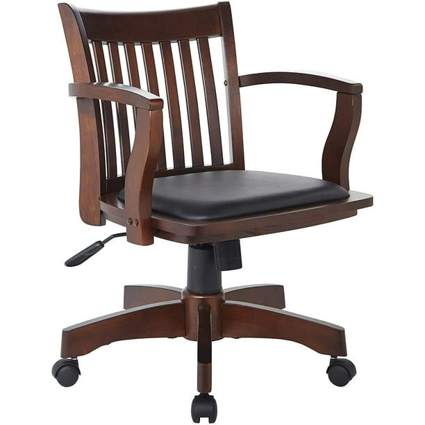 LATSKGN Home Furnishings Deluxe Wood Bankers Desk Chair with Black