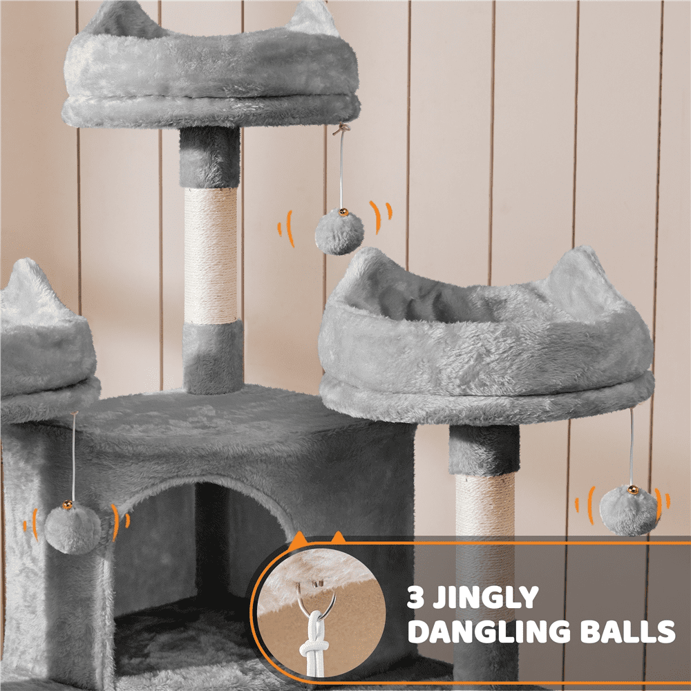 Alden Design 68.5"H Large Multilevel Cat Tree Tower with Condos and Perches, Light Gray