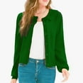 thumbnail image 3 of Cardigan Court Uni pour Femmes, Manches Lanterne, Col à Revers Volanté, Boutonné, Tricot, Vêtement d'Extérieur, Vert, M, 3 of 6