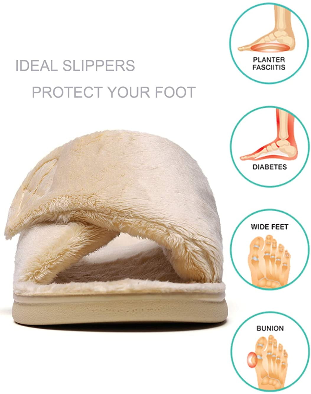 sollbeam fuzzy house slippers with arch support orthotic heel cup sandals for women