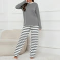 thumbnail image 5 of Delayuji Womens Pajamas Sets Round Neck Striped Printed Long Sleeve Top and Pants Set Sleepwear Loungewear Spring Outfits S-5XL, 5 of 9