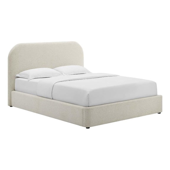 Maklaine Upholstered Fabric Curved King Platform Bed in Heathered Weave Ivory