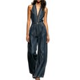 thumbnail image 3 of Uaswgudfs Women's Denim Jumpsuits Deep V Neck High Waist Wide Leg Contrast Stitching One Piece Outfits for Casual Daily Party, 3 of 6