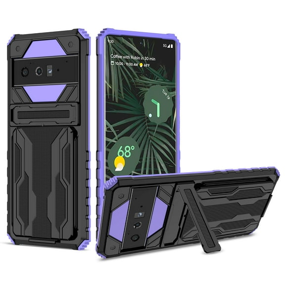 Cutyskin Google Pixel 9 / 9 Pro Armor Case with Hidden Card Holder Detachable Wallet Cover, Built-in Kickstand, Camera Lens Protection, Tough Rugged Shockproof Phone Case,Purple