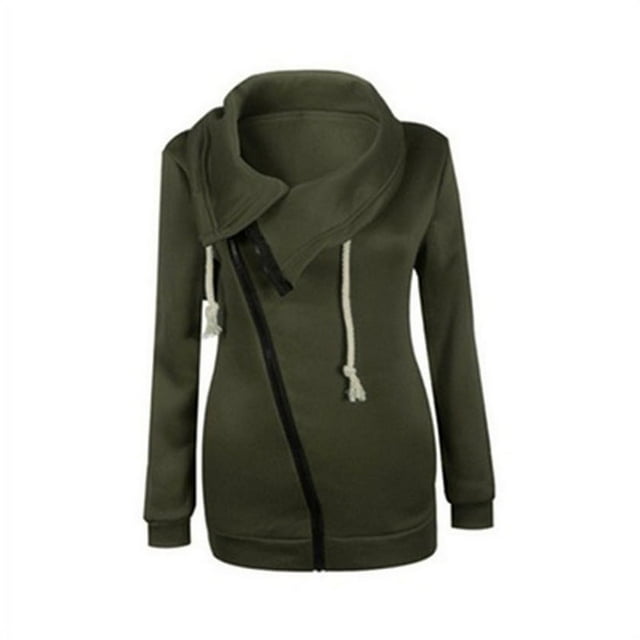 Veste à Capuchon en Molleton pour Femmes à Fermeture Éclair Oblique, Col Entonnoir