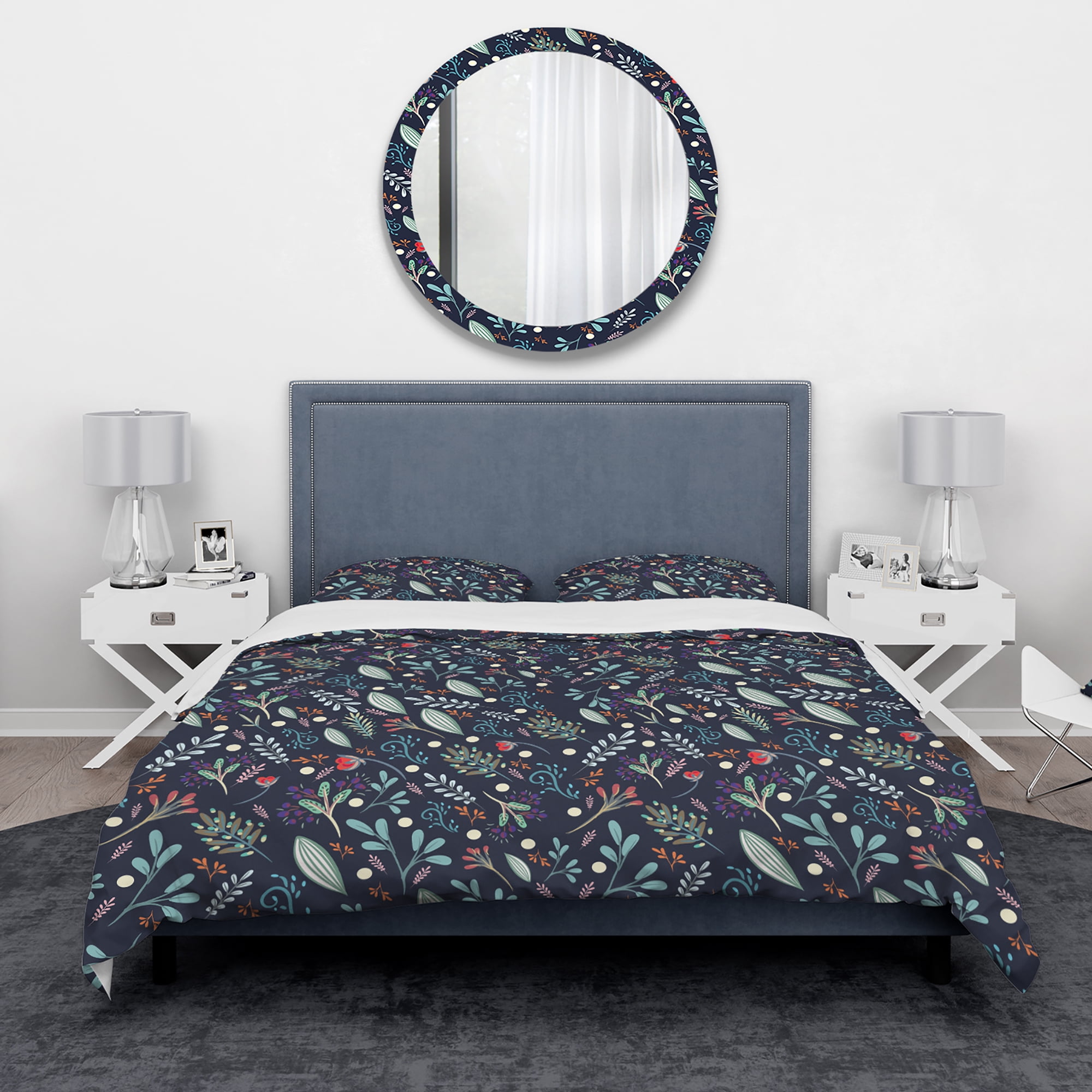 Designart 'Sparkling Forest Leaves on Dark Blue' Modern & Contemporary Duvet Cover Set