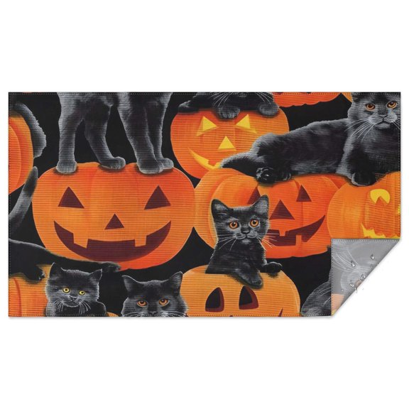 Halloween Black Cats and Pumpkins Pattern Rectangle Tablecloth 60"x102",Waterproof Polyester Rectangle Table Cloth, Wipeable Spillproof Polyester Tablecloth for Dining, Camping, Indoor and Outdoor