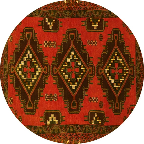 Ahgly Company Machine Washable Indoor Round Persian Yellow Traditional Area Rugs, 4' Round