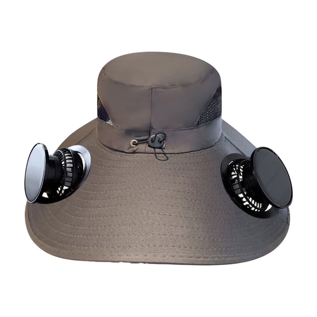 Sombrero CLLC de ala ancha con ventilador solar, sombrero de pescador de ala ancha con 2 ventiladores solares ajustables, gorra de protección solar para exteriores, carga USB (A, verde militar)