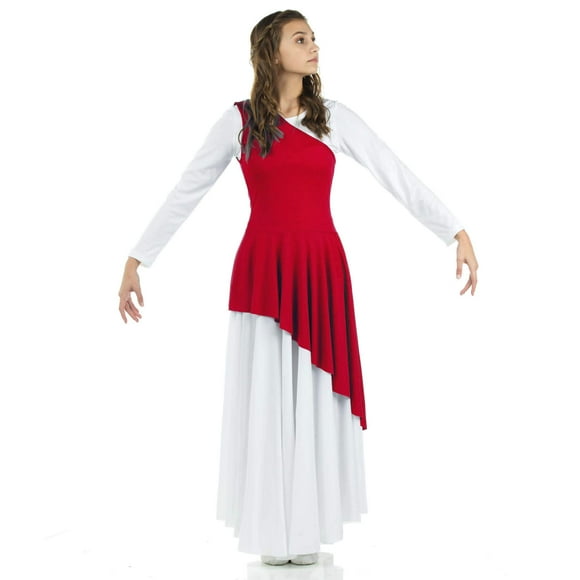 Danzcue Tunique Asymétrique de Danse, Écarlate, L-TG-Adulte