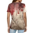 thumbnail image 4 of WTOBBY Women's Casual Short Sleeve Pullover Top with Round Neck, Featuring Bloody Halloween Print for Seasonal Fashion,Perfect for Costume Events, Soft and Stylish Apparel,Vermilion XL, 4 of 5
