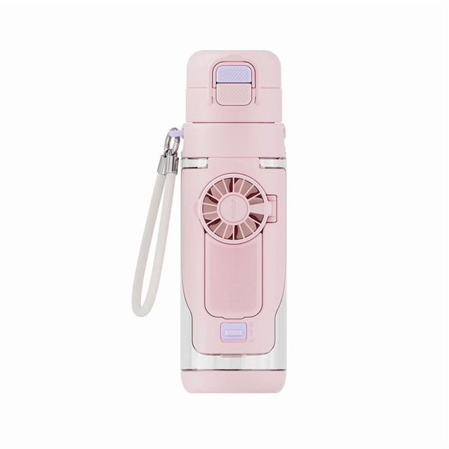 Botella de agua 2 en 1 con ventilador plegable incorporado, botella de hidratación reutilizable con recarga USB, a prueba de fugas, portátil, para viajes y uso al aire libre.