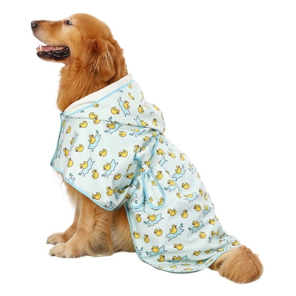 HDE Dog Bathrobe Drying Towel with Hood for Large Dogs Rubber Duck Puddles XXL