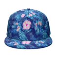 thumbnail image 2 of Mens Hawaiian Hibiscus Flat Bill Cap - Vibrant Botanical Jungle Leaves Design, Adjustable Snapback Streetwear Hat, 2 of 4