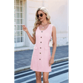 thumbnail image 4 of Women'S 2025 Summer Sleeveless Mini Dress Crewneck Button Knit Solid Color Bodycon Party Short Dresses with Pockets Pink XL, 4 of 7