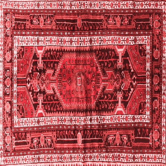 Ahgly Company Indoor Square Medallion Red Traditional Area Rugs, 3' Square