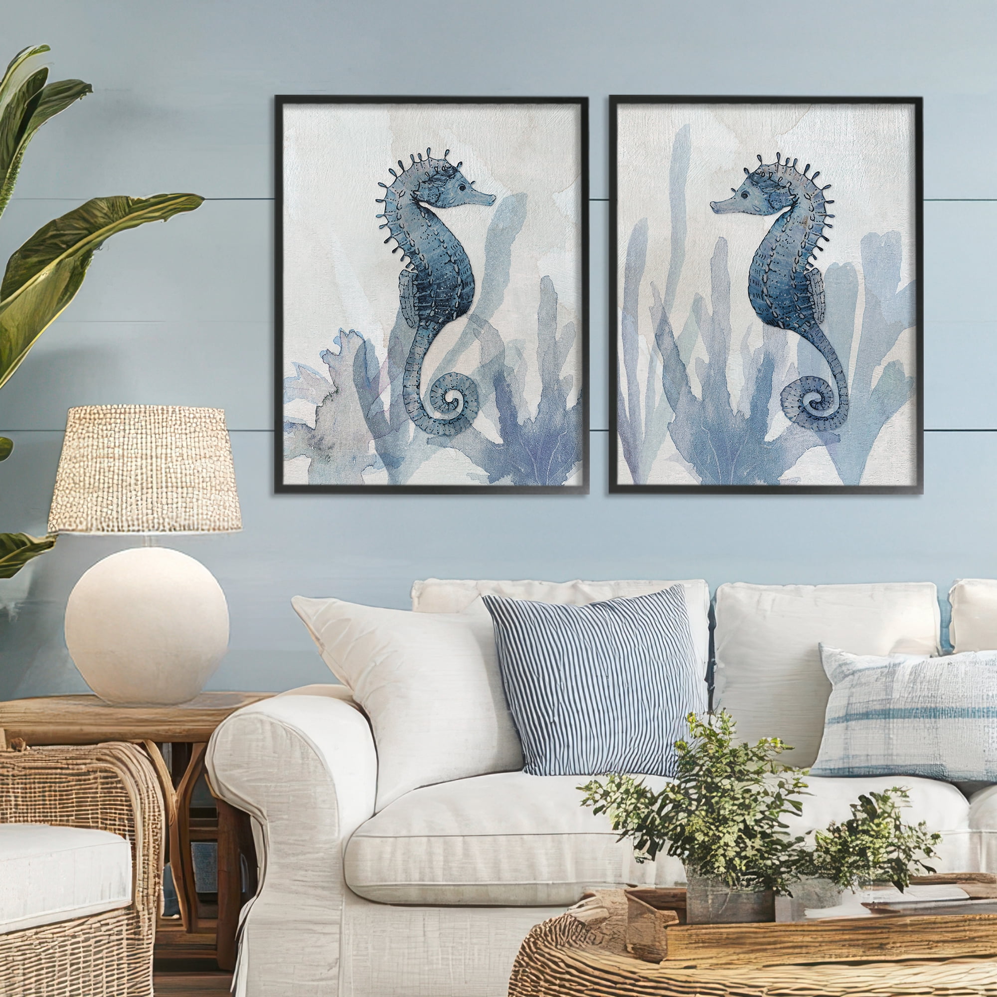 Stupell Industries Impressions of Seahorses 2 Piece Black Framed Giclee Art Set, design by Susan Jill