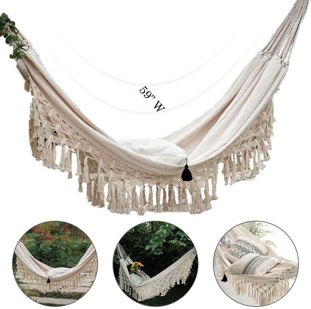 Costyle Boho Hammock Large Double Deluxe Hammock Swing Bed with Carry Bag for Outdoor & Wedding Party Decor, Beige (94.5 in)
