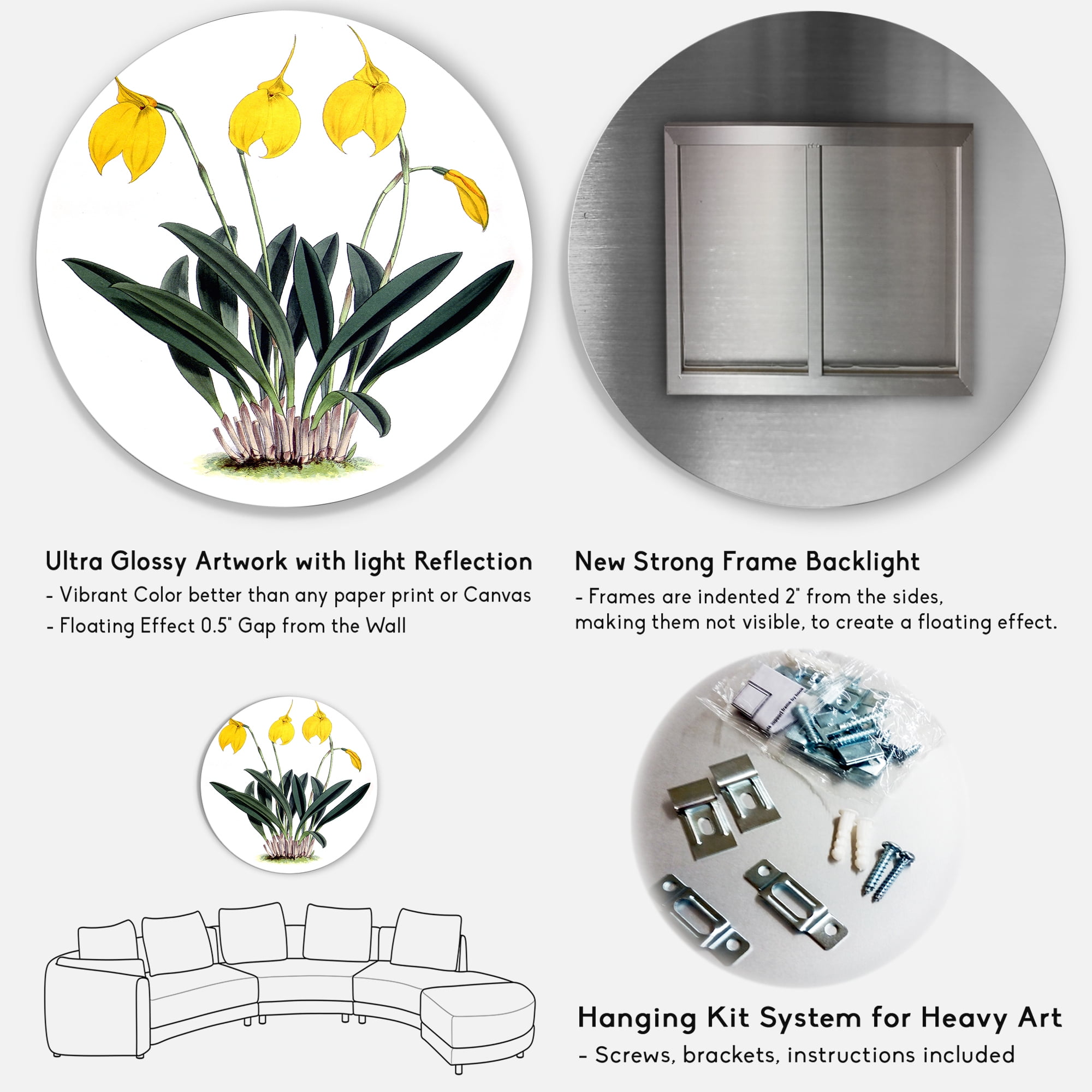 Designart 'Orchid Retro Flowers' Farmhouse Circle Metal Wall Art 23x23 - Disc of 23