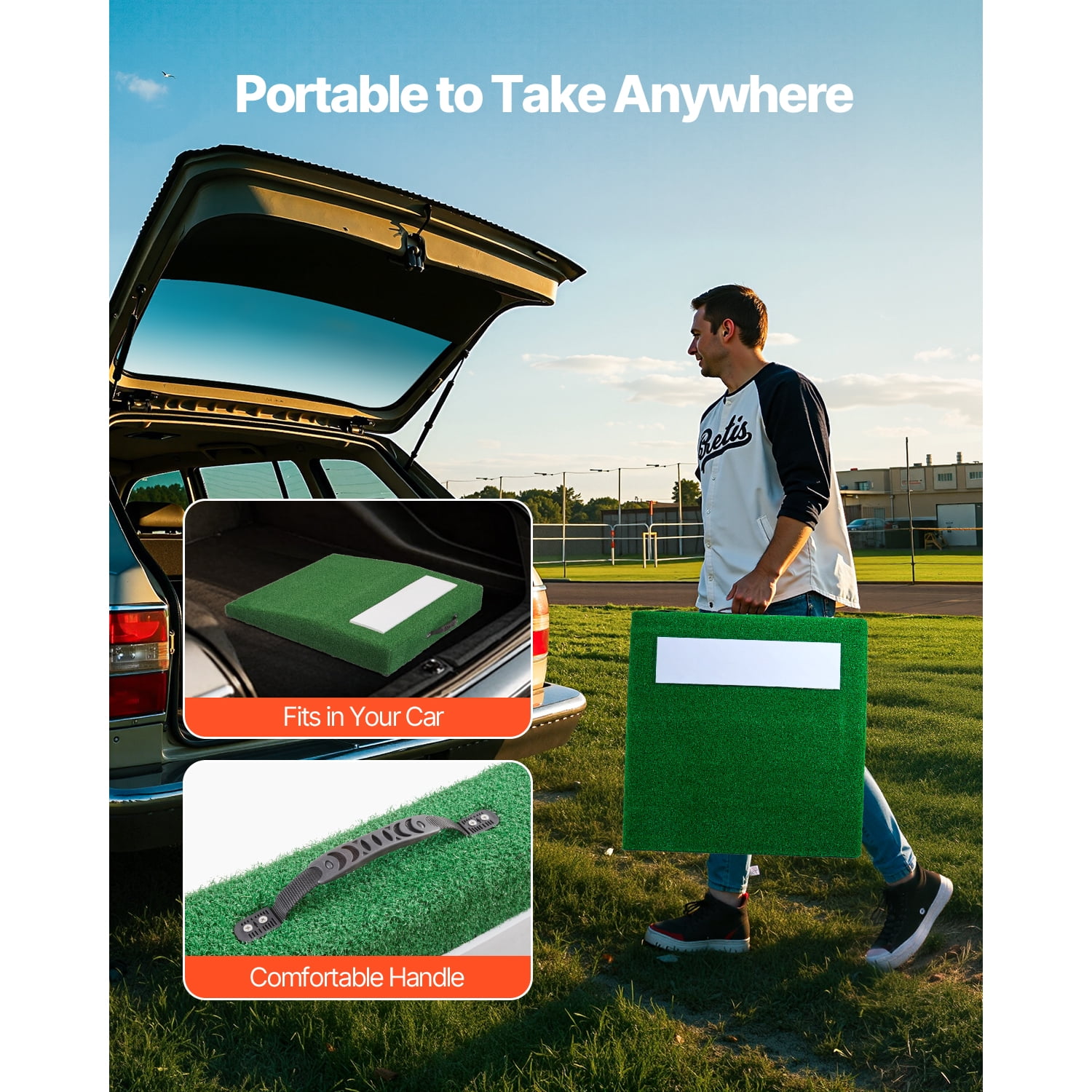 KFFKFF Pitching Hill, Mobile Baseball Thrower's Hill, 31 in Indoor Outdoor Throwing Exercise and Training Gear, Softball Throwing Helpers with Durable Grass, Pitching Leather, Transport Handle