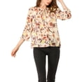 thumbnail image 3 of INSPIRE CHIC Women's Boho Blouse Floral Print Tie Neck 3/4 Sleeve Casual Tops XS Beige, 3 of 9