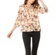 thumbnail image 2 of INSPIRAR CHIC Estilo Blusa Bohemia para Mujeres con Estampado Floral, Cuello con Lazo, Manga 3/4, Tops Casual XS Beige, 2 of 8