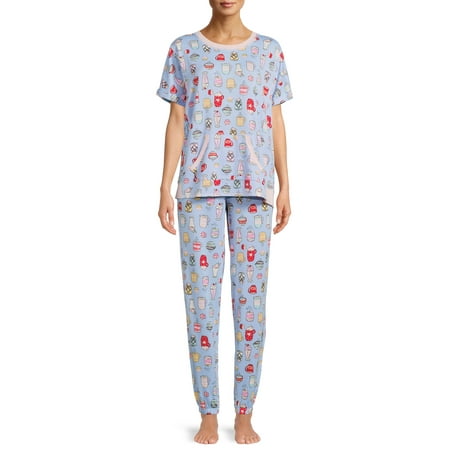 Secret Treasures Womens Short Sleeve Long Pajama ,FREE makeup bag