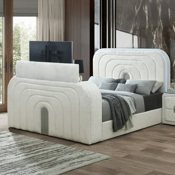 Shelyn Chrome Queen Bed w/TV Lift & Fireplace