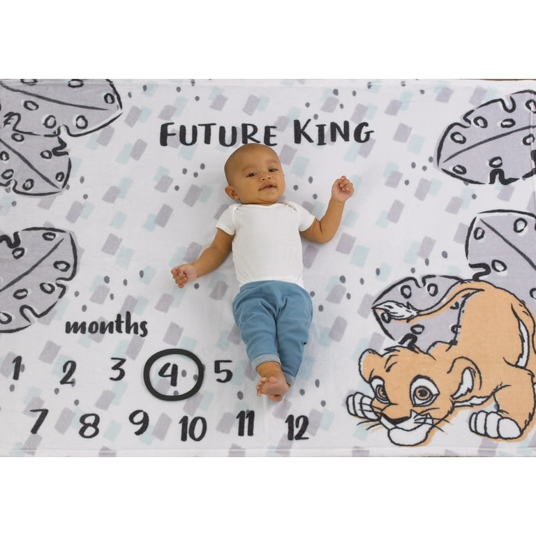 Disney Lion King Simba Grey and White Super Soft Milestone Baby Blanket with Felt Marker 40 x 50