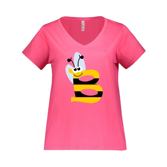 Inktastic Cute Bee Initial B Women's Plus Size V-Neck T-Shirt