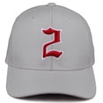 thumbnail image 2 of Daxton Premium Mid Profile Hat Semi Curved Visor Light Grey Cap White Red Gothic Embroidered, Number 2, 2 of 4