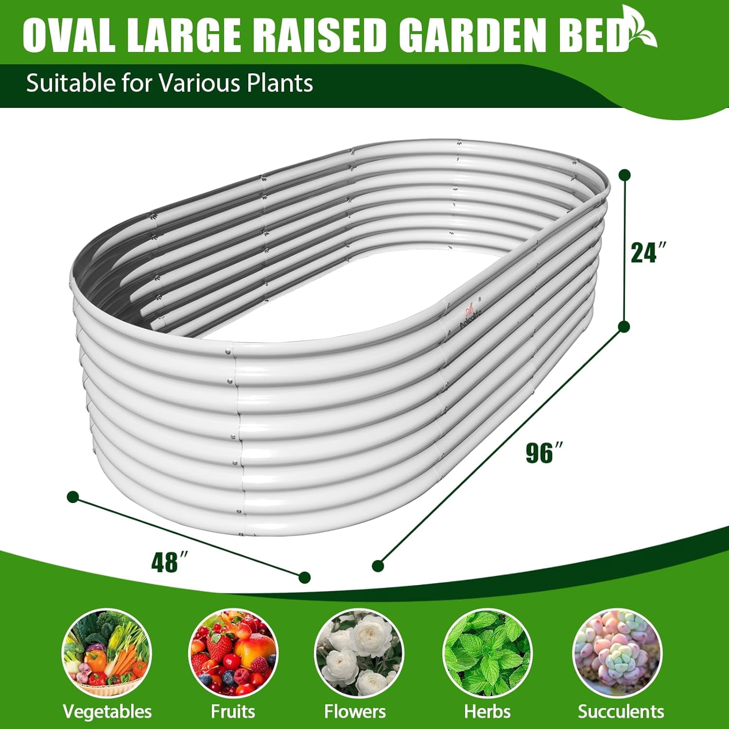 ANLEOLIFE 8 PACK8x4x2 ft Galvanized Raised Garden Bed Kit, Oval Metal Deep Root Planters Large Bottomless, 478 Gallon Capacity, Antique White