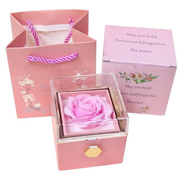 Anillo Caja Almacenamiento Collar Eternal Rose Joyero Propuesta Flores Regalo Giratorio para El Día San Valentín