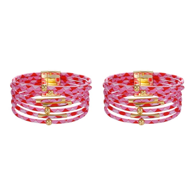 QualitChoice Bracelet Multi-layers Magnetic Buckle Leather Multi-colored Leopard Print Valentines Day Gifts Bracelets Hand Jewelry Pink 2Set